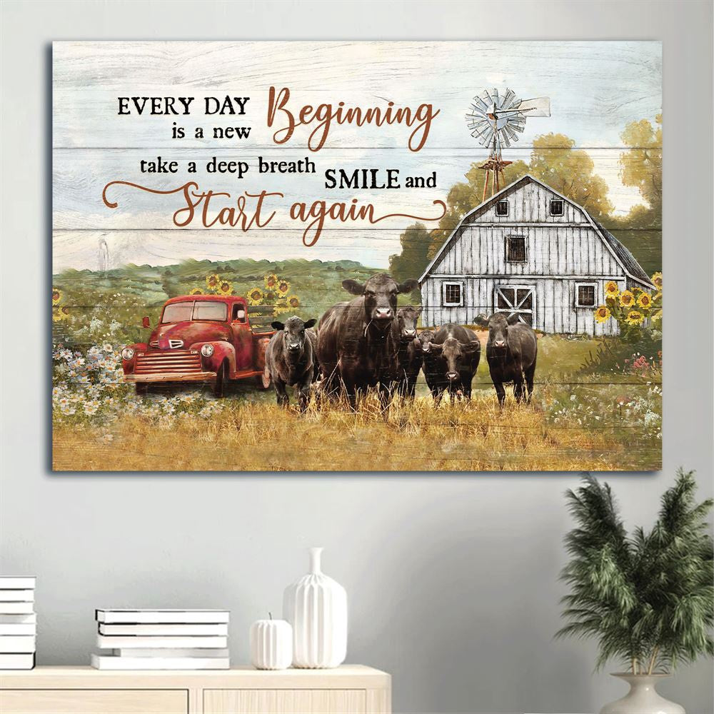 Farm Canvas, Aberdeen Angus Canvas, Sunflower Car, Tranquil Farm Canvas, Farmhouse Canvas, Farm Gift, Farm Home Decor