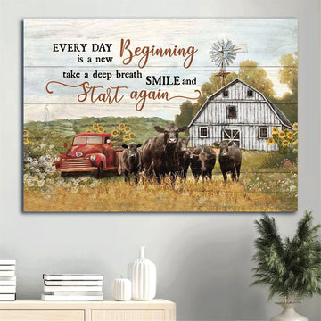 Farm Canvas, Aberdeen Angus Canvas, Sunflower Car, Tranquil Farm Canvas, Farmhouse Canvas, Farm Gift, Farm Home Decor