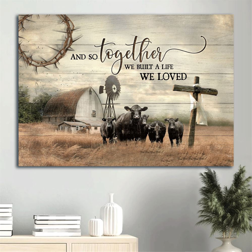 Farm Canvas, Aberdeen Angus Canvas, Wooden Cross, Old Barn Painting Canvas, Farmhouse Canvas, Farm Gift, Farm Home Decor