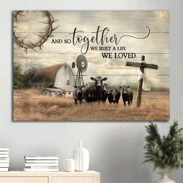 Farm Canvas, Aberdeen Angus Canvas, Wooden Cross, Old Barn Painting Canvas, Farmhouse Canvas, Farm Gift, Farm Home Decor