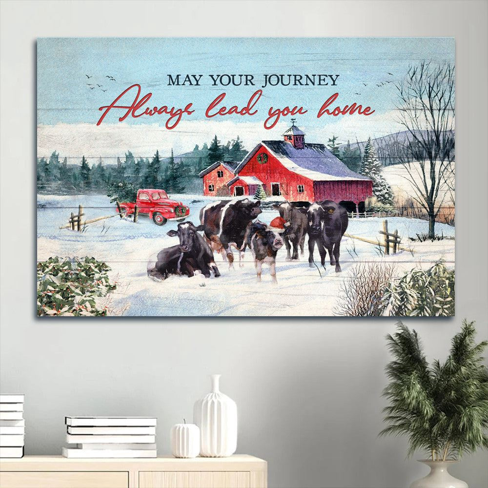 Farm Canvas, Angus Aberdeen, Winter Farm, Red Barn Landscape Canvas, Farmhouse Canvas, Farm Gift, Farm Home Decor