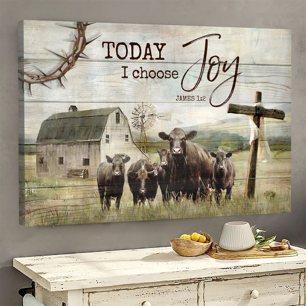 Farm Canvas, Angus Cow, Tranquil Farm, Old Barn Painting, Wooden Cross Landscape Canvas, Farmhouse Canvas, Farm Gift, Farm Home Decor