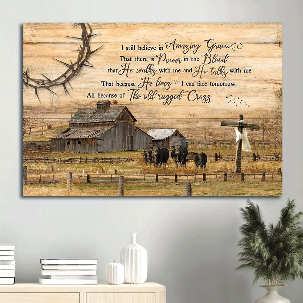 Farm Canvas, Angus Cows With Country Tranquil Farm, Wooden Cross Landscape Canvas, Farmhouse Canvas, Farm Gift, Farm Home Decor
