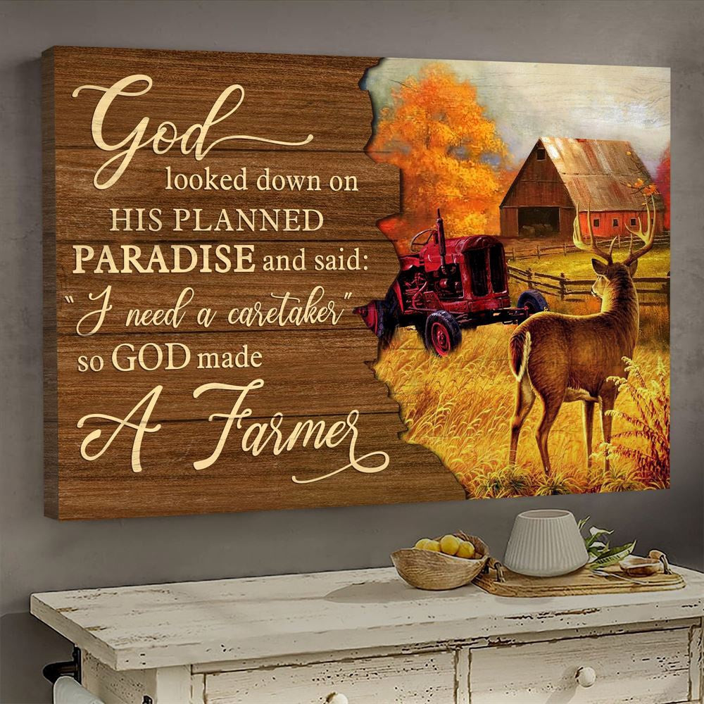 Farm Canvas, Autumn Farm, Deer, Red Tractor Landscape Canvas, Farmhouse Canvas, Farm Gift, Farm Home Decor