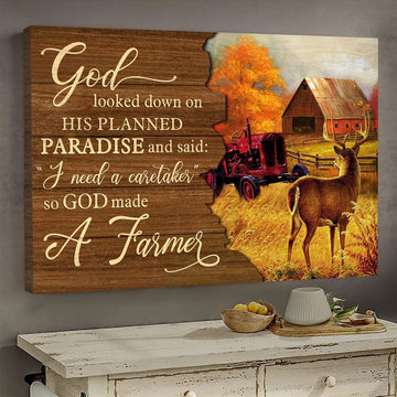 Farm Canvas, Autumn Farm, Deer, Red Tractor Landscape Canvas, Farmhouse Canvas, Farm Gift, Farm Home Decor