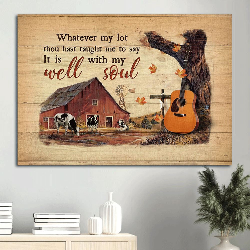 Farm Canvas, Autumn Farm, Guitar, Cow Landscape Canvas, Farmhouse Canvas, Farm Gift, Farm Home Decor