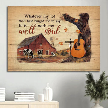 Farm Canvas, Autumn Farm, Guitar, Cow Landscape Canvas, Farmhouse Canvas, Farm Gift, Farm Home Decor