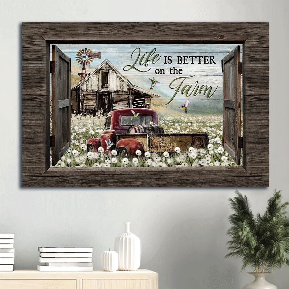 Farm Canvas, Awesome Hummingbird, Red Truck, Old Barn, Dandelion Field Canvas, Farmhouse Canvas, Farm Gift, Farm Home Decor