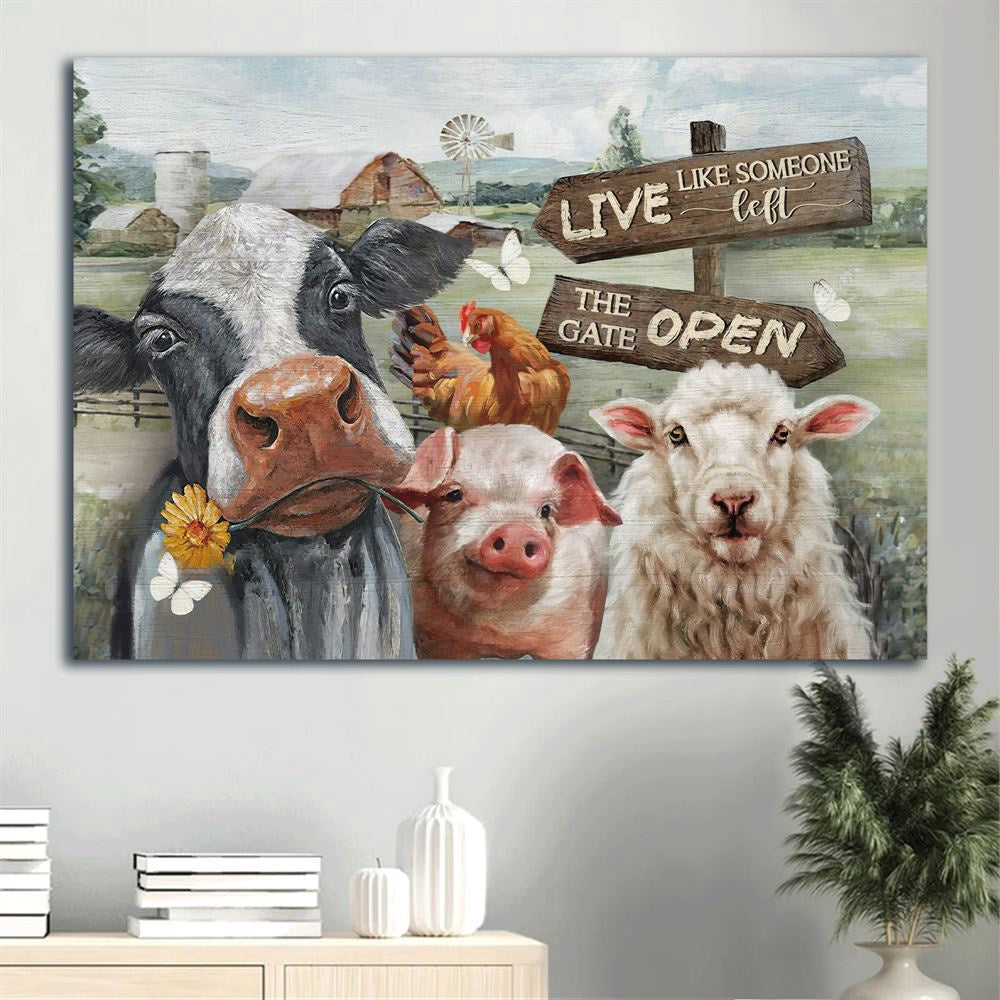 Farm Canvas, Beautiful Dairy Cow, White Lamb, Farm Drawing Landscape Canvas, Farmhouse Canvas, Farm Gift, Farm Home Decor