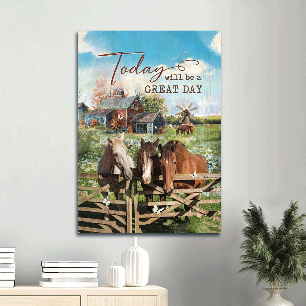 Farm Canvas, Beautiful Farm, Countryside Landscape, Garden House, Horse Painting Canvas, Today Will Be A Great Day