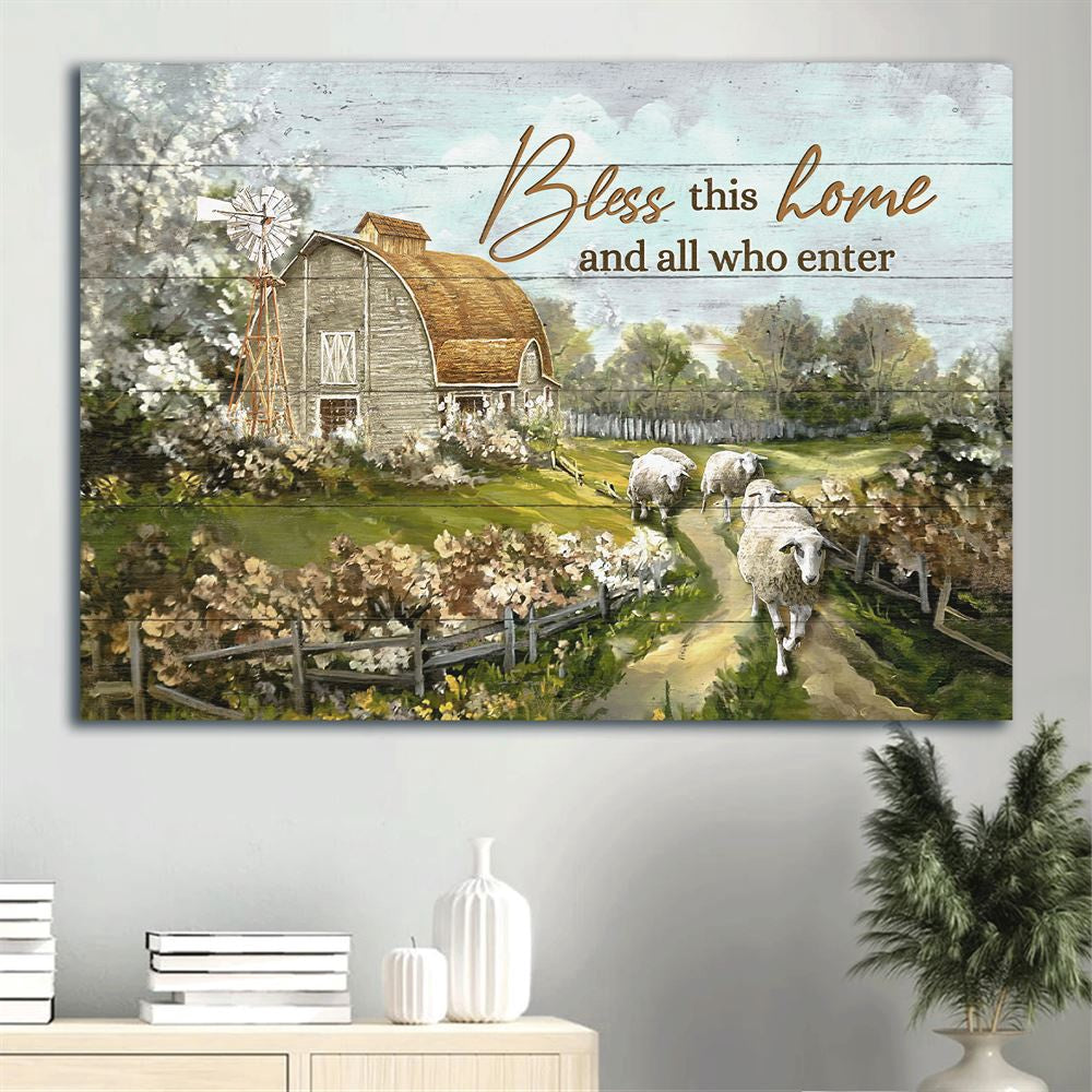 Farm Canvas, Beautiful Farm, Sheep Drawing, Vintage House Canvas, Farmhouse Canvas, Farm Gift, Farm Home Decor