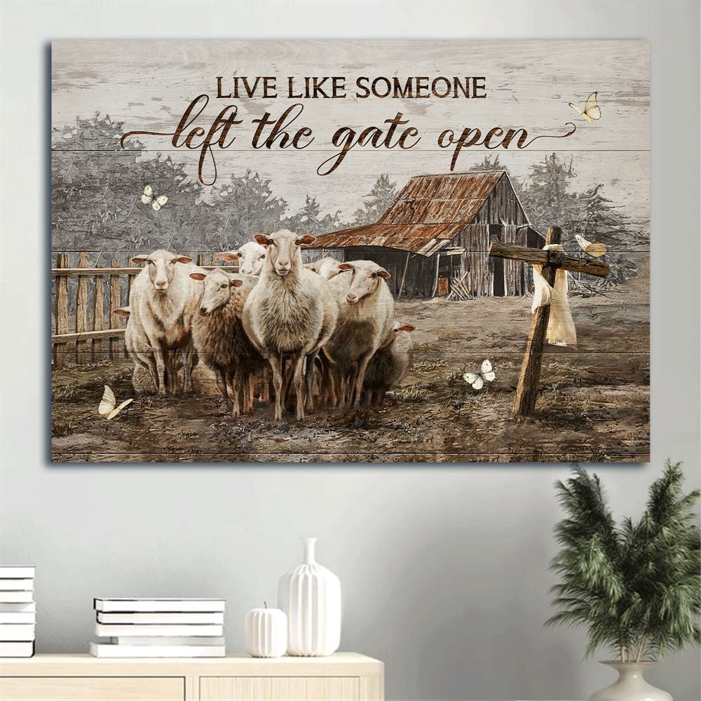 Farm Canvas, Beautiful Goat Painting, Farm Drawing, Wooden Cross, White Butterfly Canvas, Farmhouse Canvas, Farm Gift, Farm Home Decor