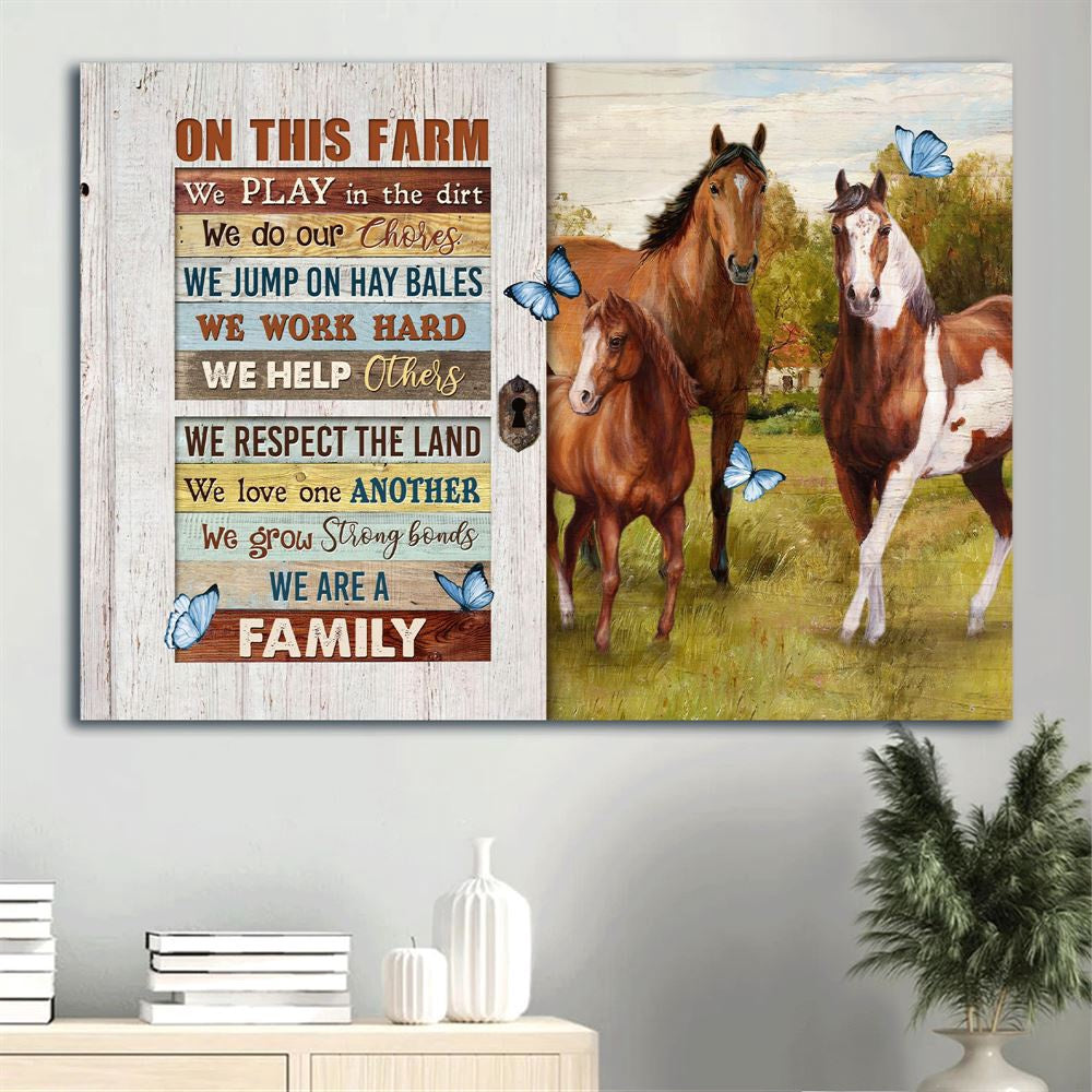 Farm Canvas, Beautiful Horse Drawing, Green Meadow, Blue Butterfly Canvas, Farmhouse Canvas, Farm Gift, Farm Home Decor