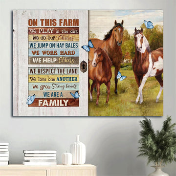 Farm Canvas, Beautiful Horse Drawing, Green Meadow, Blue Butterfly Canvas, Farmhouse Canvas, Farm Gift, Farm Home Decor
