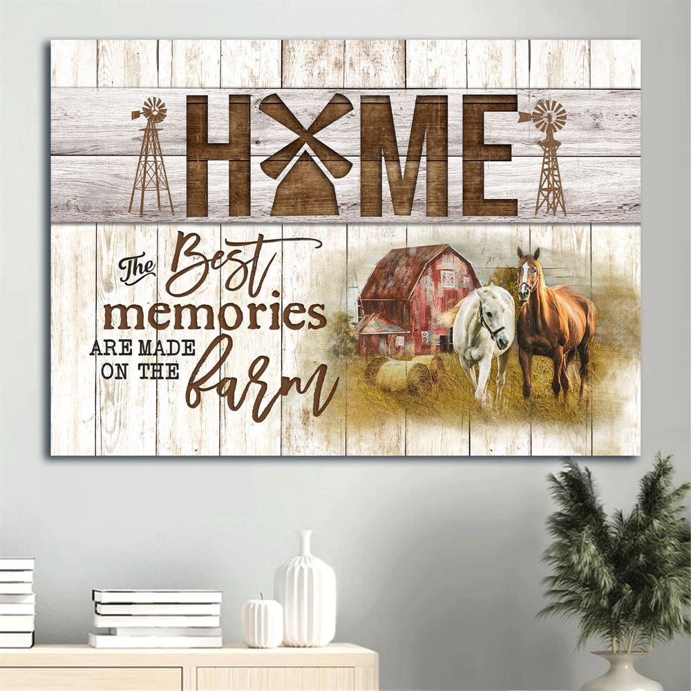Farm Canvas, Beautiful Horse Drawing, Yellow Field Painting, Old House Canvas, Farmhouse Canvas, Farm Gift, Farm Home Decor