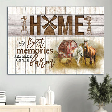 Farm Canvas, Beautiful Horse Drawing, Yellow Field Painting, Old House Canvas, Farmhouse Canvas, Farm Gift, Farm Home Decor