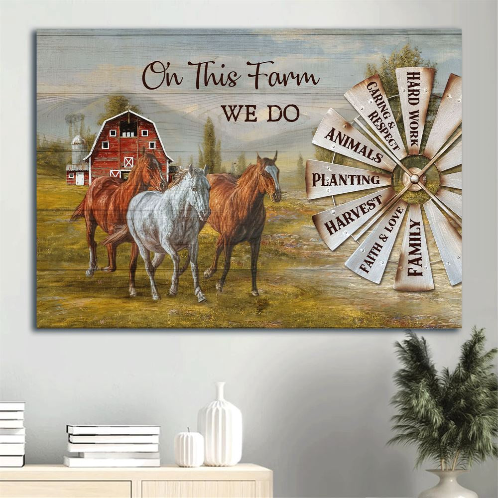 Farm Canvas, Beautiful Horses, Windmill Painting, Red House Canvas, Farmhouse Canvas, Farm Gift, Farm Home Decor