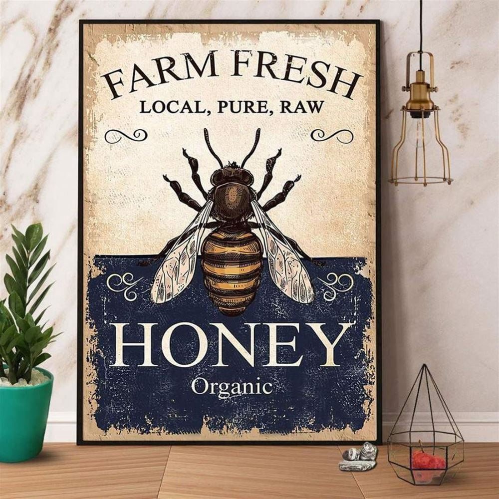 Farm Canvas, Bee Farm Fresh Honey Local Pure Raw Canvas, Farm Wall Art, Farm Art Decor