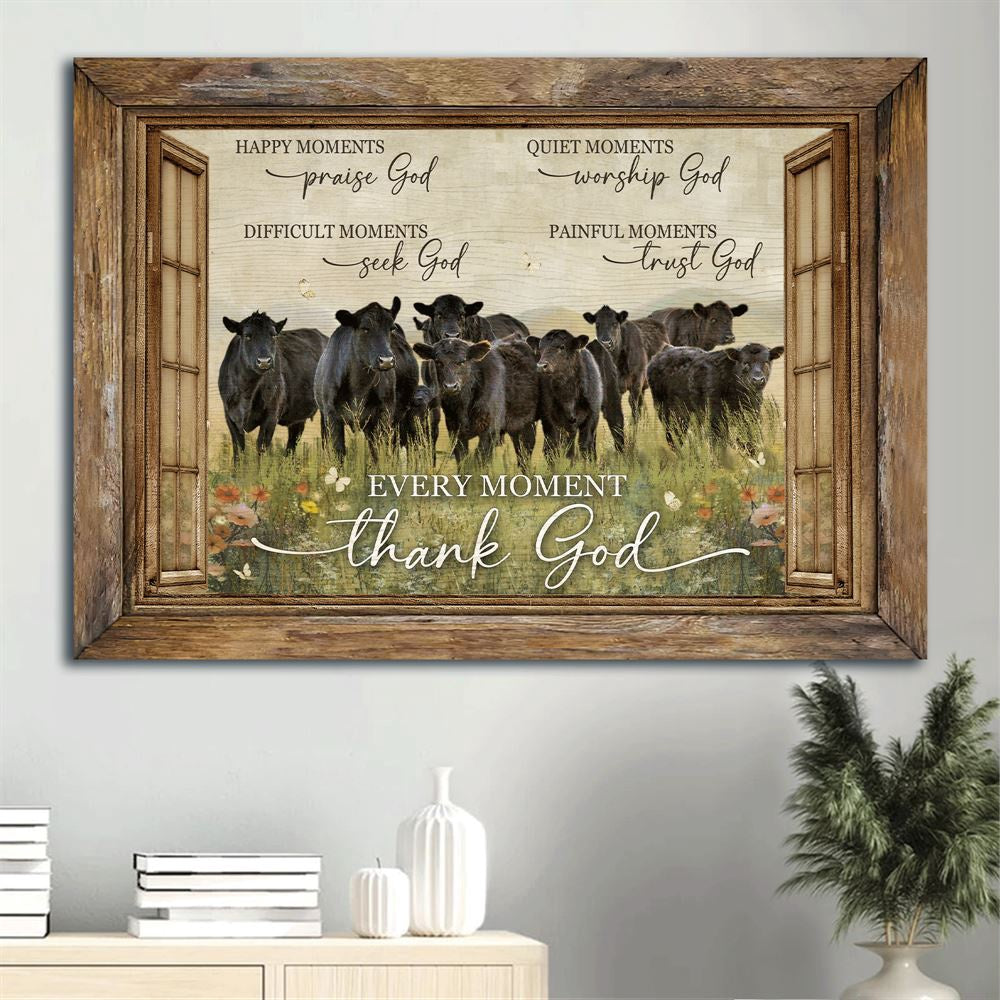 Farm Canvas, Black Angus, Window Frame, Flower Field, White Butterfly Canvas, Farmhouse Canvas, Farm Gift, Farm Home Decor