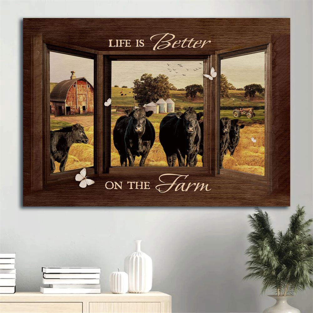 Farm Canvas, Black Cow, Beautiful Rice Field, Farm Drawing Canvas, Farmhouse Canvas, Farm Gift, Farm Home Decor
