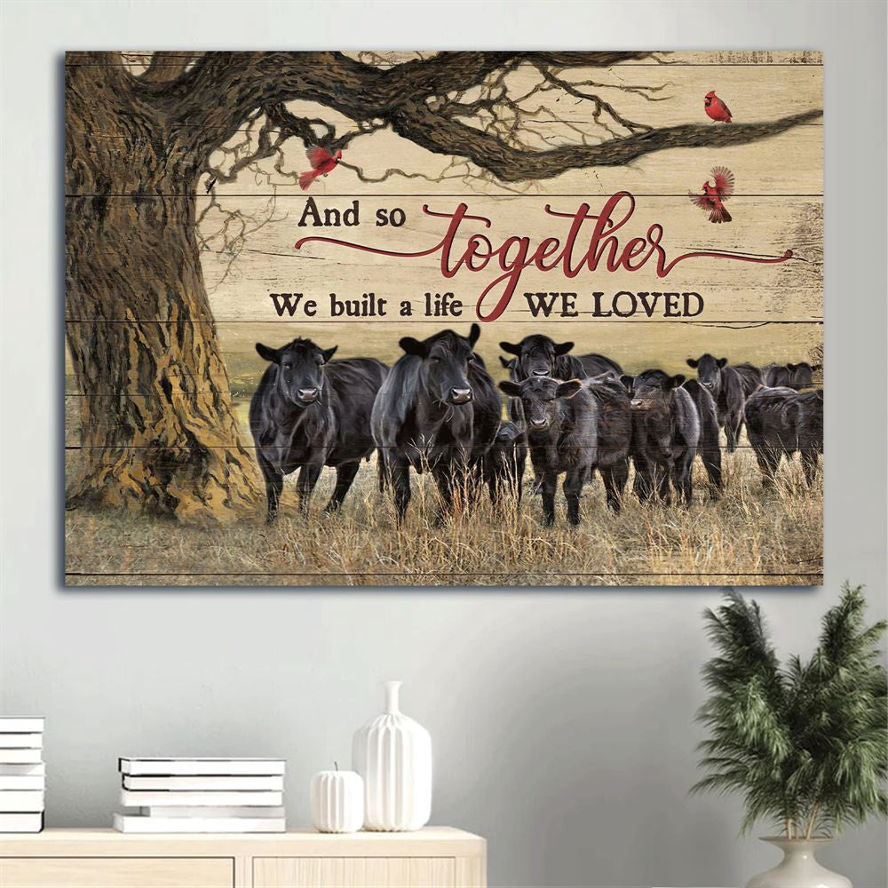 Farm Canvas, Black Cow Drawing, Red Cardinal Canvas, Farmhouse Canvas, Farm Gift, Farm Home Decor