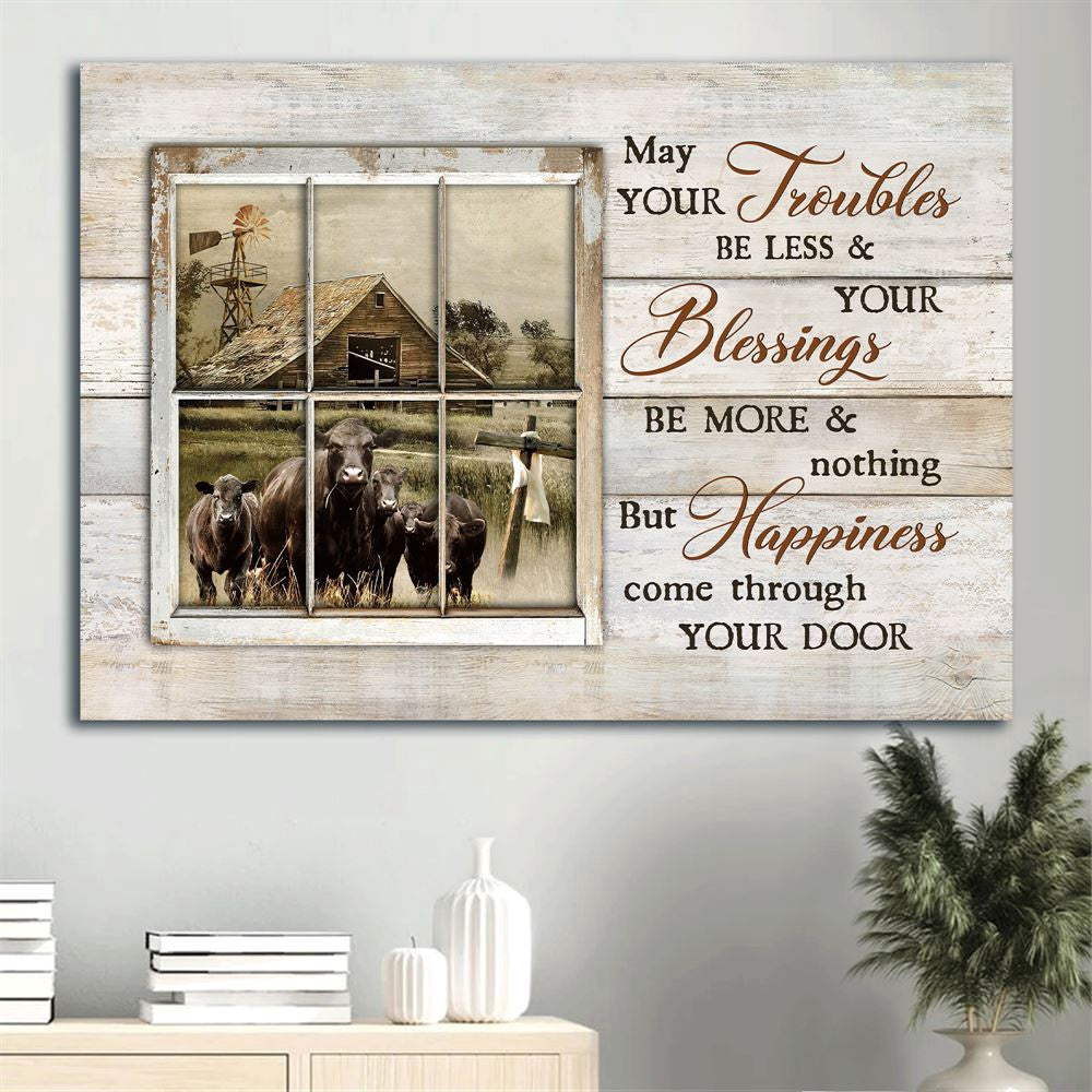 Farm Canvas, Black Cow, Green Meadow, Wooden House, Windmill Canvas, Farmhouse Canvas, Farm Gift, Farm Home Decor
