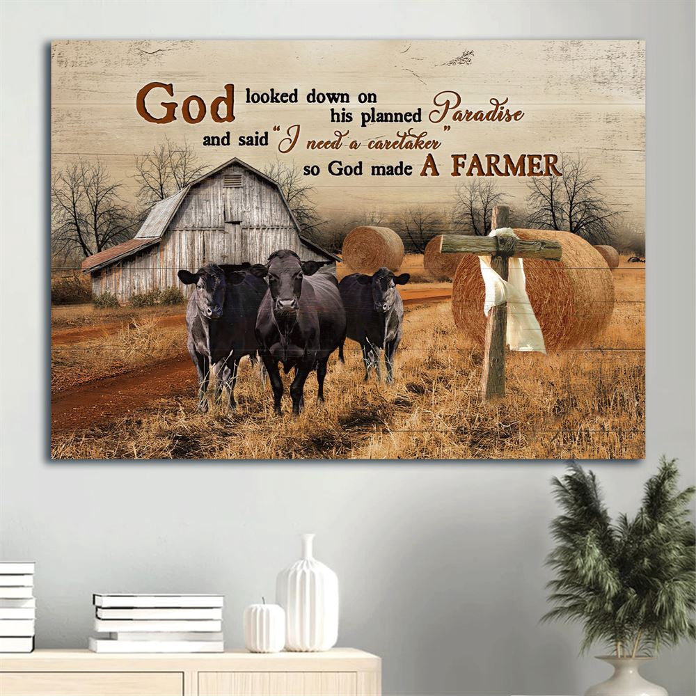Farm Canvas, Black Cow, Rice Field, Old Barn Canvas, Farmhouse Canvas, Farm Gift, Farm Home Decor