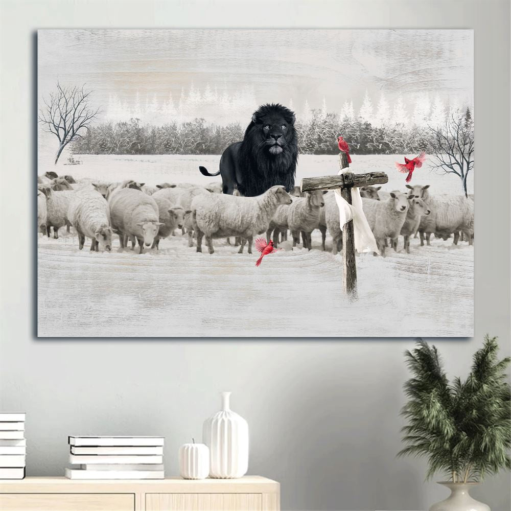 Farm Canvas, Black Lion, Lamb Farm, Red Cardinal, Cross Symbol, Stunning Painting Canvas, Farmhouse Canvas, Farm Gift, Farm Home Decor