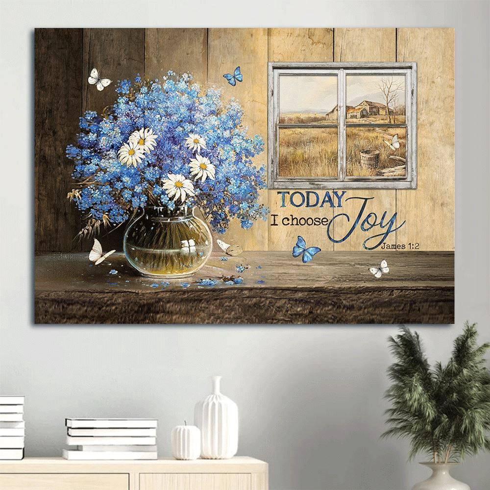 Farm Canvas, Blue Small Flowers, White Daisy, Farm View Canvas, Farmhouse Canvas, Farm Gift, Farm Home Decor
