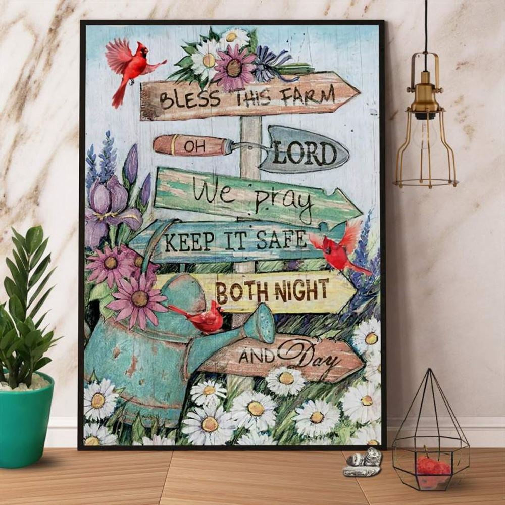 Farm Canvas, Cardinal Bless This Farm Oh Lord We Pray Keep It Safe Canvas, Farm Wall Art, Farm Art Decor