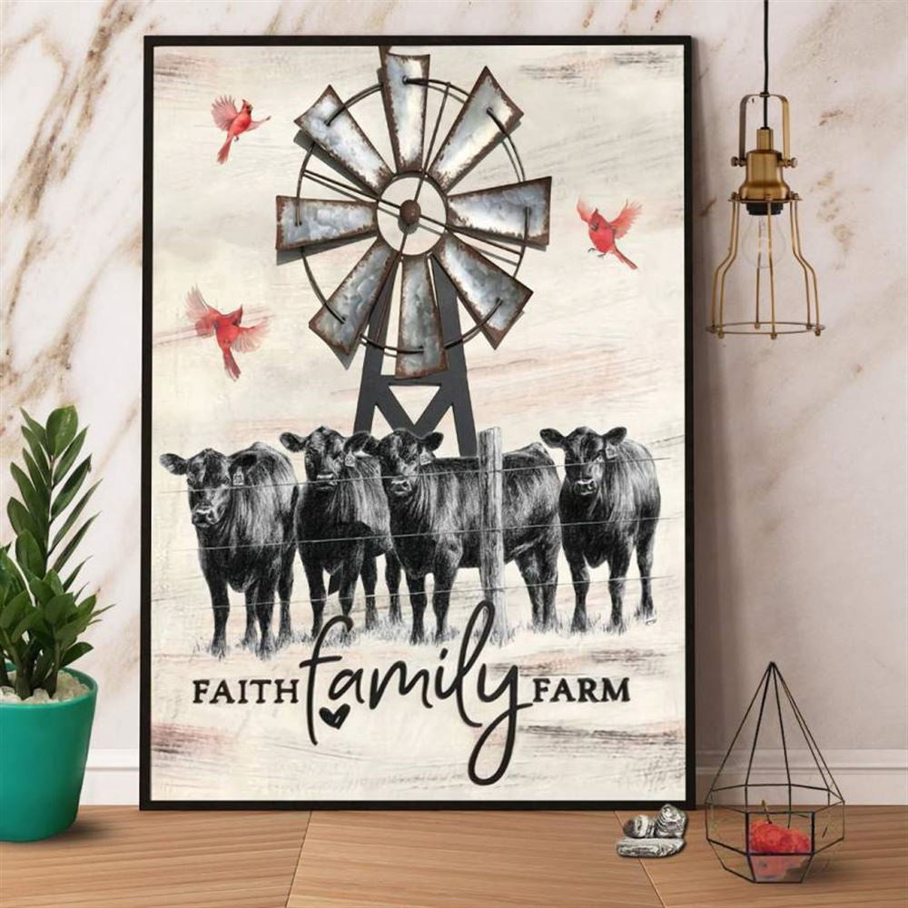 Farm Canvas, Cardinal Windmill Black Cow Faith Family Farm Canvas, Farm Wall Art, Farm Art Decor