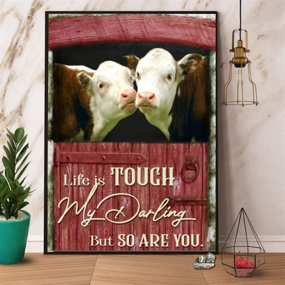Farm Canvas, Couple Cow Life Is Tough My Darling But So Are You Farmer Love Canvas, Farm Wall Art, Farm Art Decor