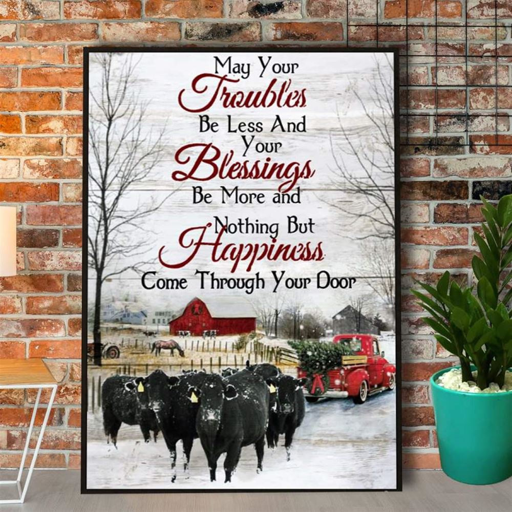 Farm Canvas, Cow Farming Christmas Happiness Come Through Your Door Canvas, Farm Wall Art, Farm Art Decor