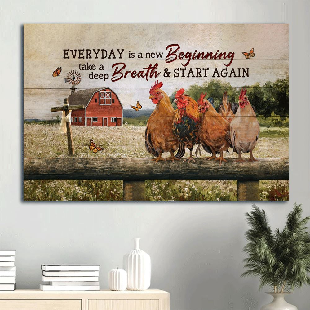 Farm Canvas, Cute Rooster, Happy Farm, Red House, Orange Butterfly Canvas, Farmhouse Canvas, Farm Gift, Farm Home Decor