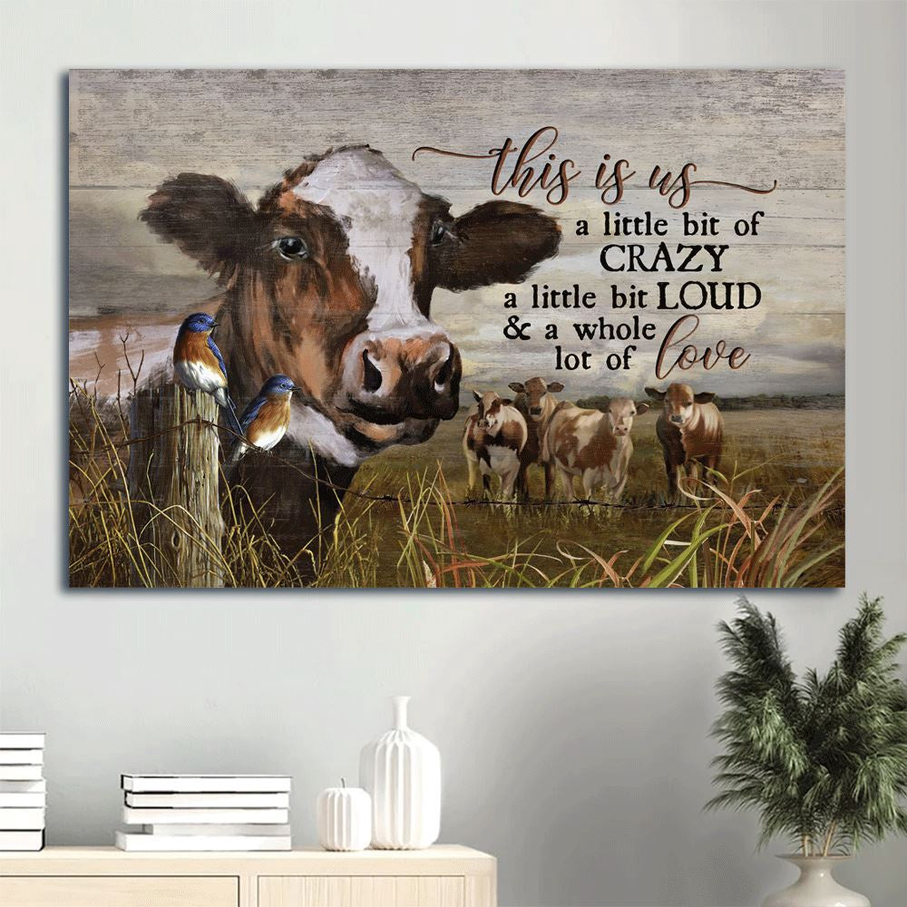 Farm Canvas,  Dairy Cows, Blue Bird, Farm Animal, Grass Field Canvas, Farmhouse Canvas, Farm Gift, Farm Home Decor