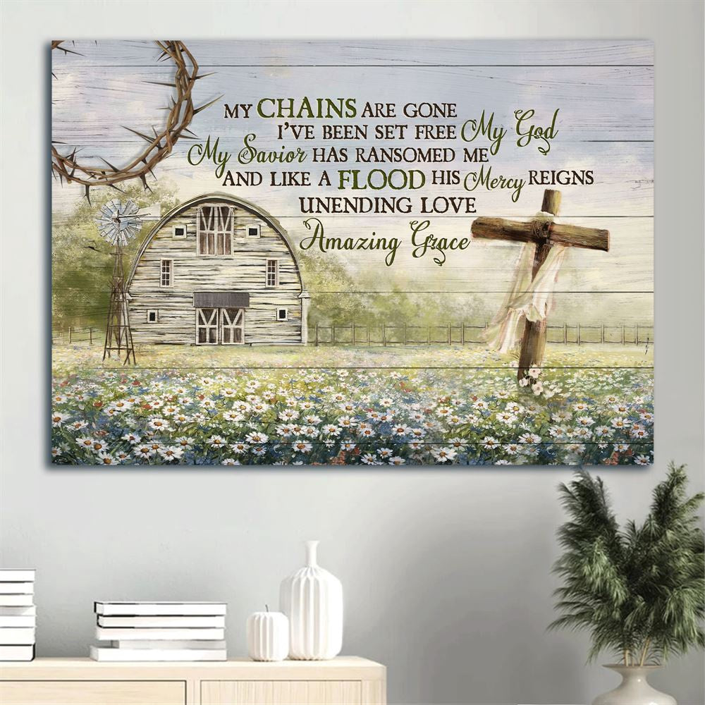 Farm Canvas, Daisy Field, Wooden Cross, Tranquil Farm, Windmill Canvas, Farmhouse Canvas, Farm Gift, Farm Home Decor