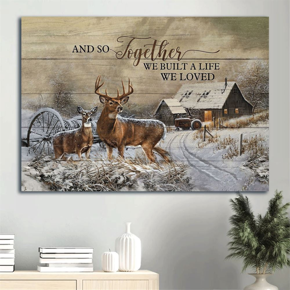 Farm Canvas,  Deer Couple, Winter Farm, Farmhouse Canvas, Farmhouse Canvas, Farm Gift, Farm Home Decor