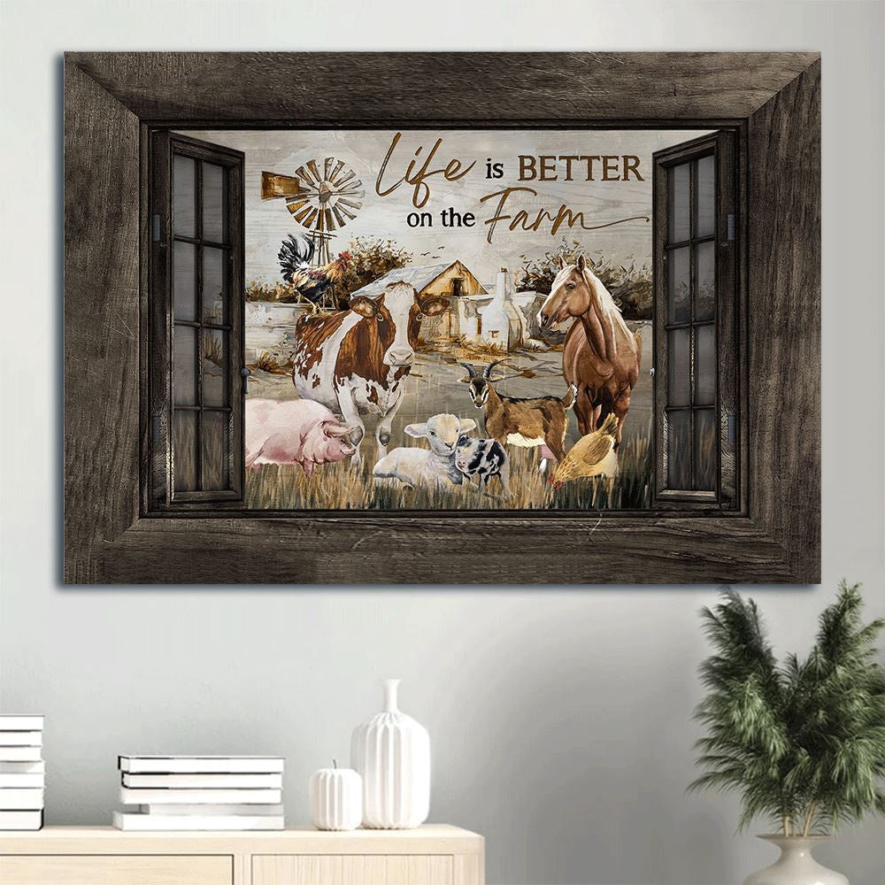 Farm Canvas, Farm Animal, Dairy Cow, Brown Horse, Rooster Chicken Canvas, Farmhouse Canvas, Farm Gift, Farm Home Decor