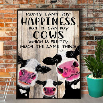 Farm Canvas, Farm Cow Money Can't Buy Happiness Canvas, Farm Wall Art, Farm Art Decor
