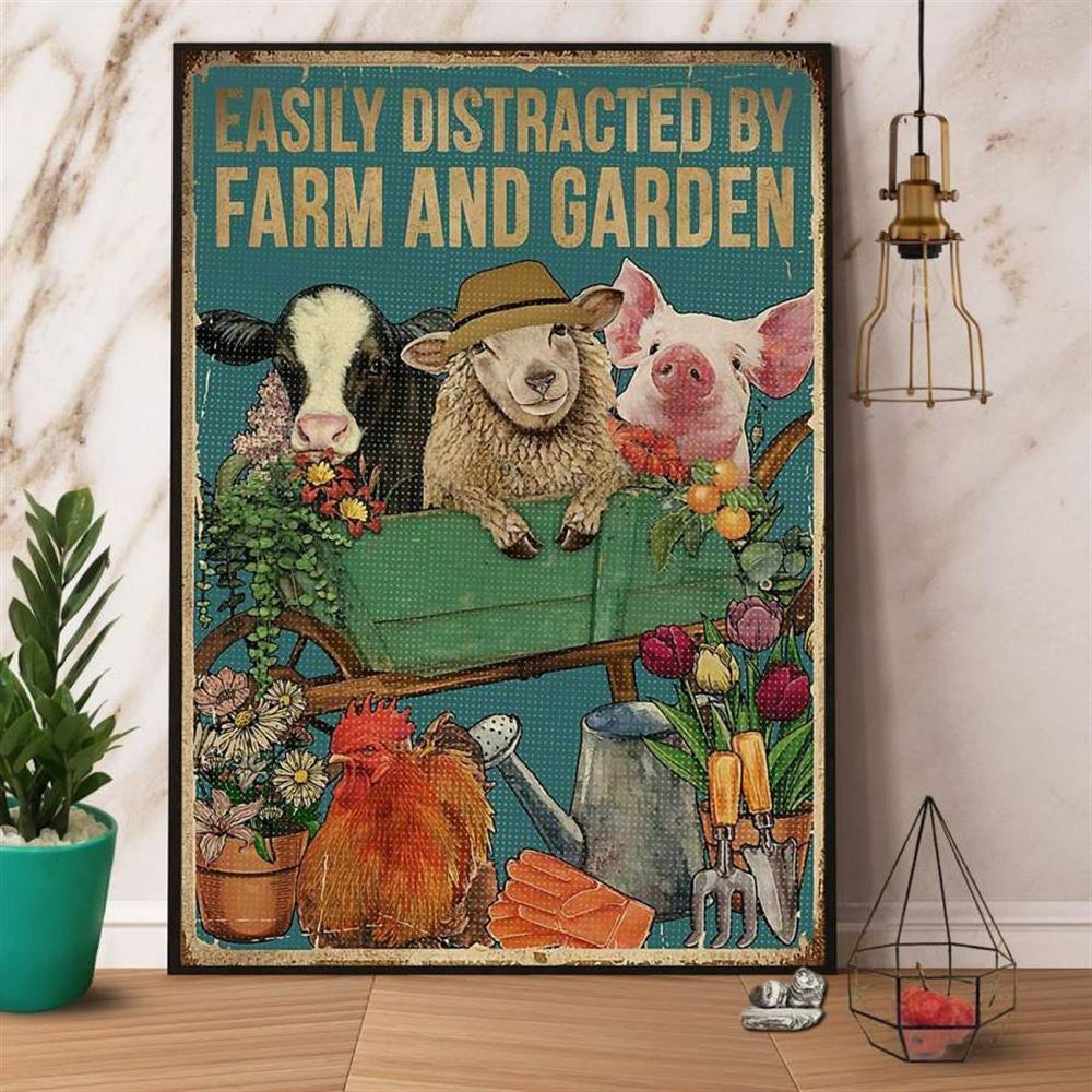 Farm Canvas, Farm Easily Distracted By Farm And Garden Canvas, Farm Wall Art, Farm Art Decor