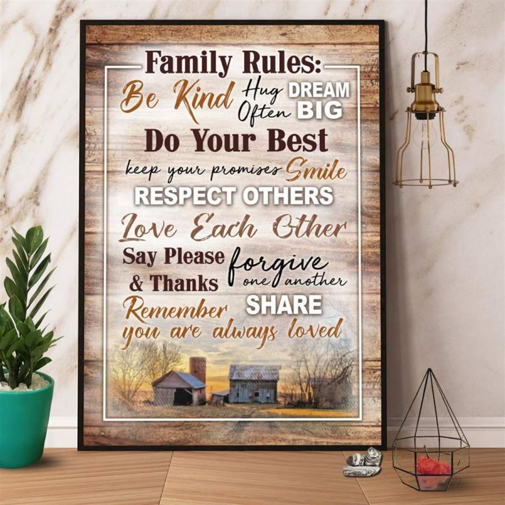Farm Canvas, Farm Family Rules Be Kind Happy Often Dream Big Canvas, Farm Wall Art, Farm Art Decor