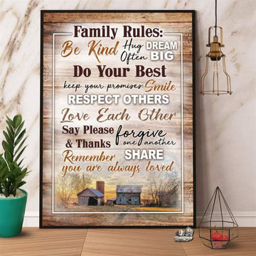 Farm Canvas, Farm Family Rules Be Kind Happy Often Dream Big Canvas, Farm Wall Art, Farm Art Decor