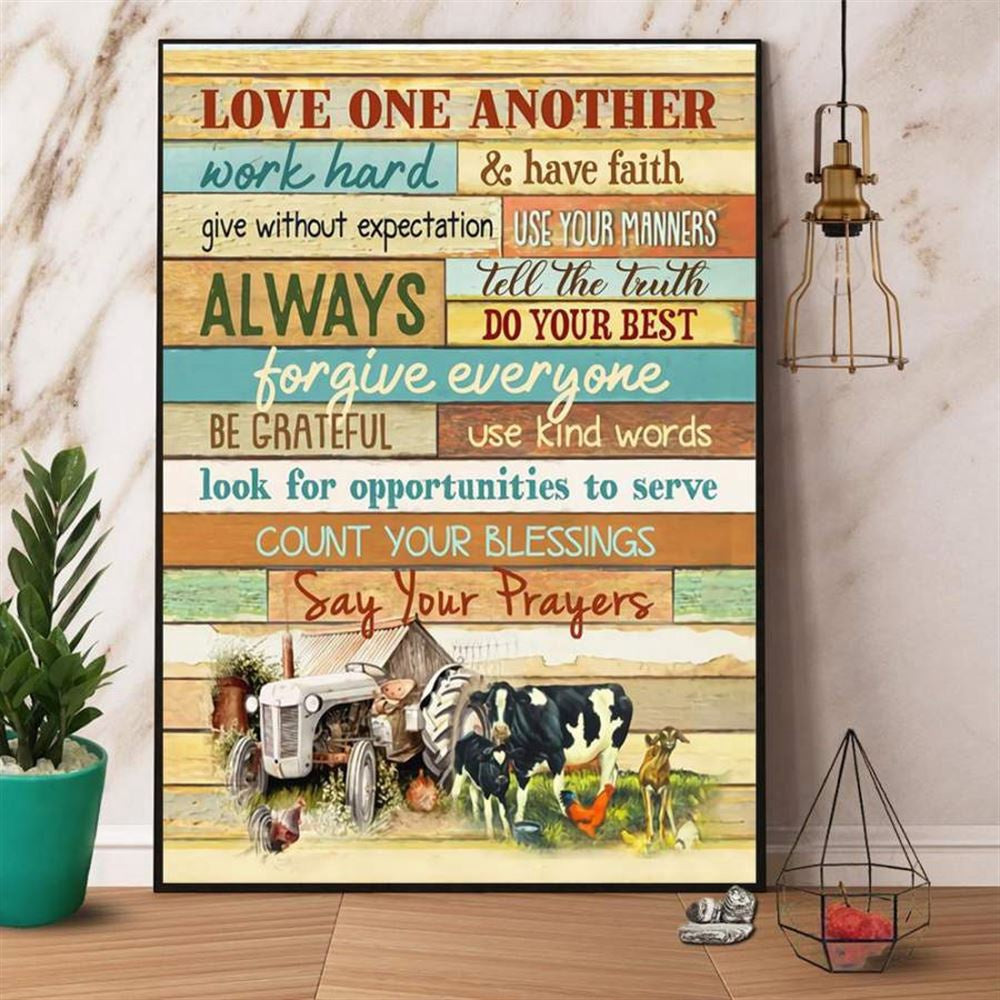 Farm Canvas, Farm Love One Another Work Hard Say Your Prayer Canvas, Farm Wall Art, Farm Art Decor