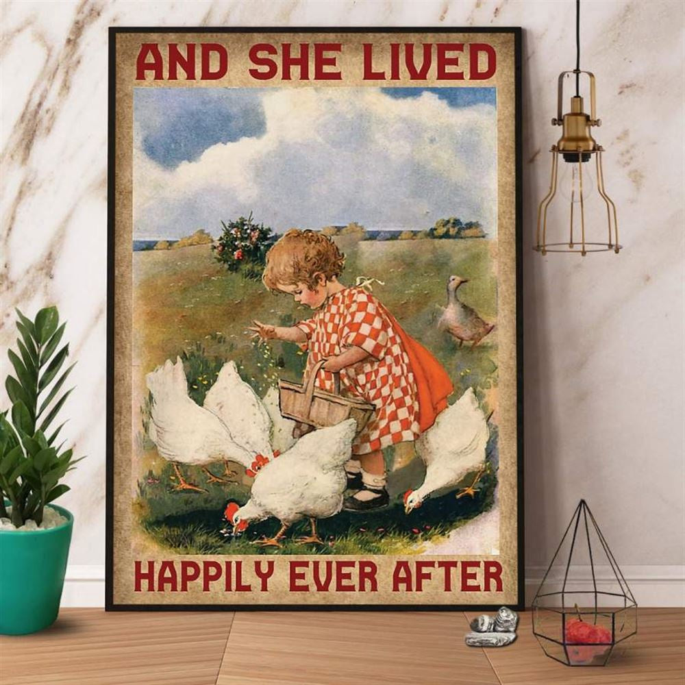 Farm Canvas, Farmer Chicken And She Lived Happily Ever After Canvas, Farm Wall Art, Farm Art Decor