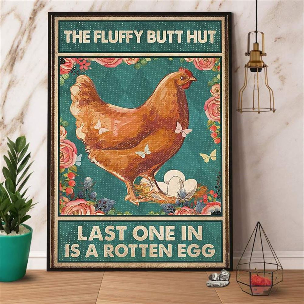 Farm Canvas, Farmer Chicken Fluffy Butt Hut Last One In Is A Rotten Egg Canvas, Farm Wall Art, Farm Art Decor