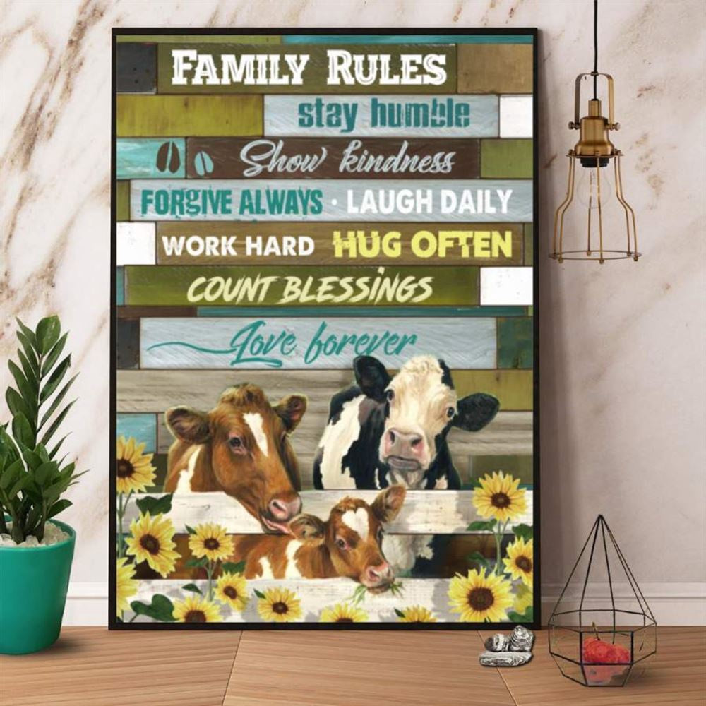 Farm Canvas, Farmer Cow Family Rules Stay Humble Canvas, Farm Wall Art, Farm Art Decor