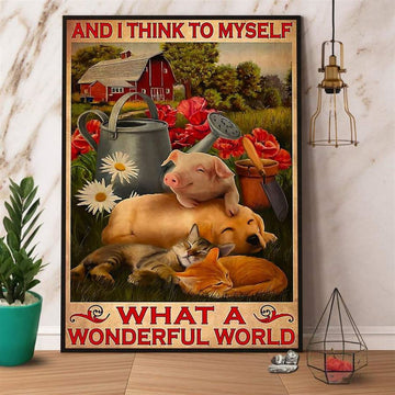 Farm Canvas, Farmer I Think To Myself What A Wonderful World Pig Flowers Canvas, Farm Wall Art, Farm Art Decor