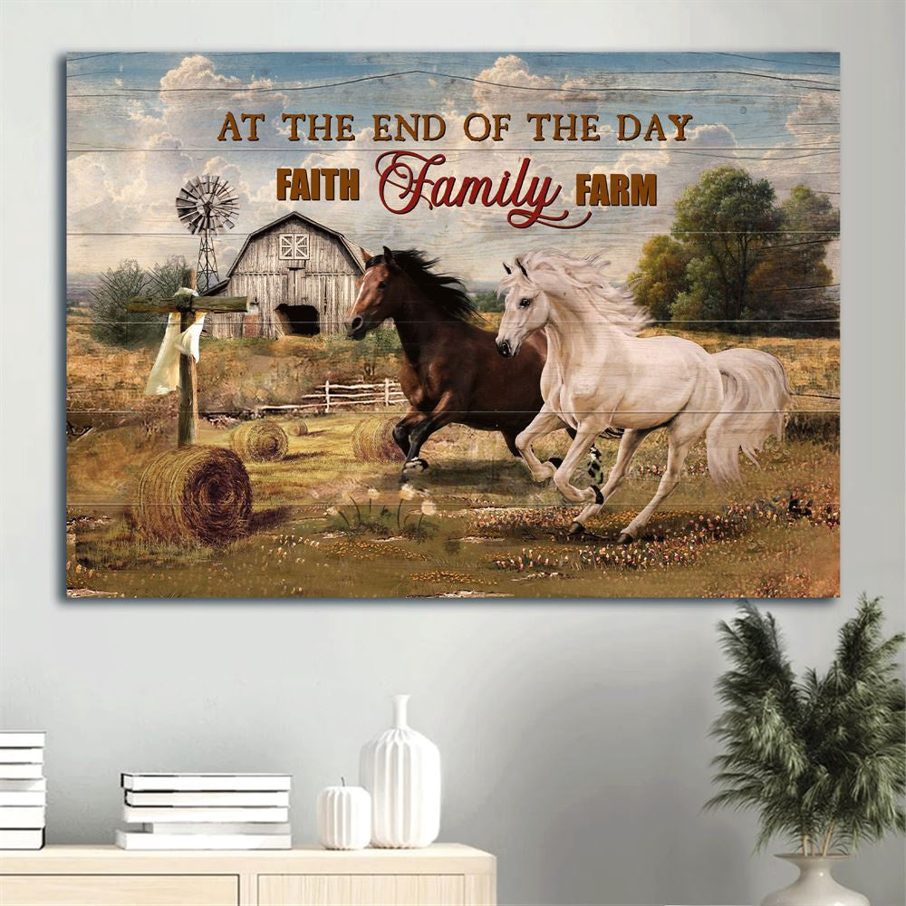 Farm Canvas, Horse, Farm, Cross, At The End Of The Day Landscape Canvas, Farmhouse Canvas, Farm Gift, Farm Home Decor