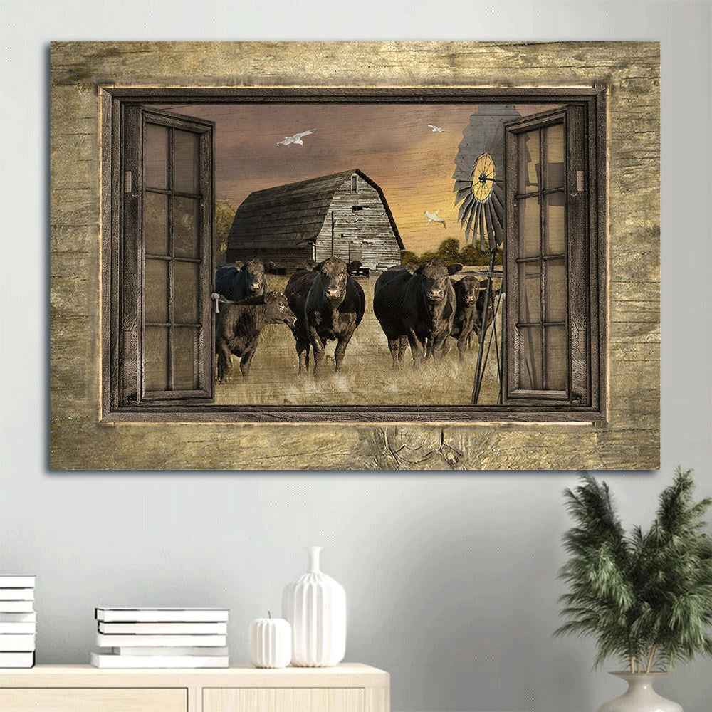 Farm Canvas, Old Barn Painting, Aberdeen Angus, Countryside Landscape, Windmill Landscape Canvas, Farmhouse Canvas, Farm Gift, Farm Home Decor