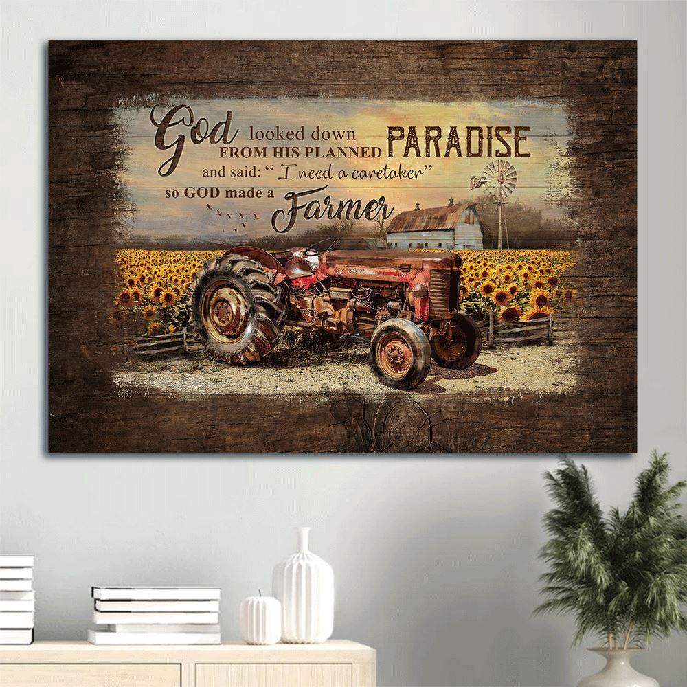 Farm Canvas, Old Red Truck, Sunflower Field, Old Barn Painting Landscape Canvas, Farmhouse Canvas, Farm Gift, Farm Home Decor